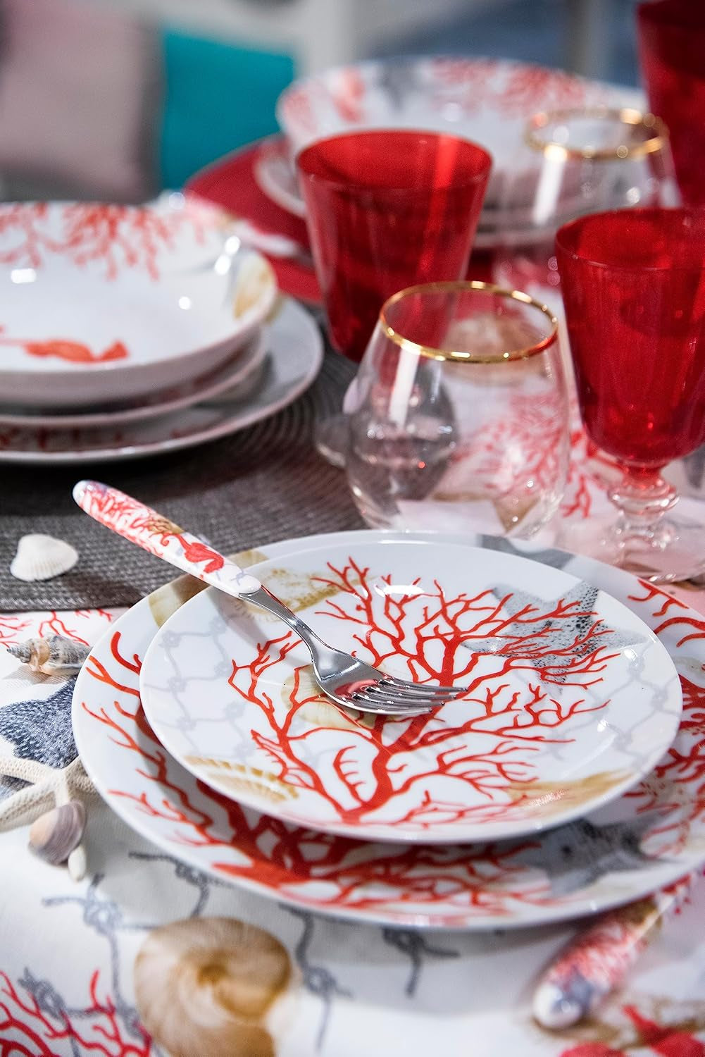 Stolní servis Excelsa Coral, 18 kusů, porcelán, červená