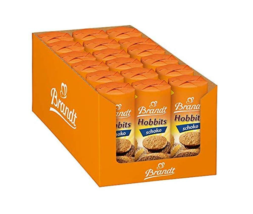 Brandt Hobbits Chocolate - Balení po 18 kusech - Úložný box - Celozrnné ovesné sušenky s vysokým obsahem vlákniny, polojemné čokoládové sušenky (18 x 265 g)