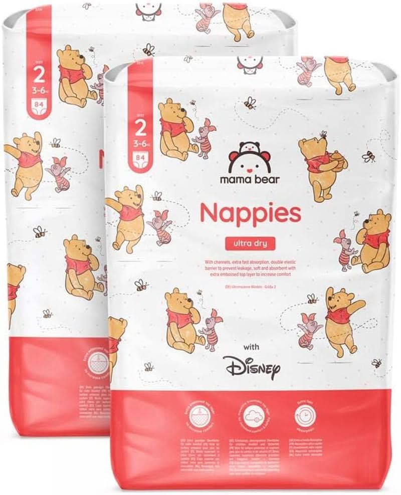 Ultra suché plenky Mama Bear Disney velikost 4 (8-14 kg), bílé, 84 kusů (1 balení) Naty Shop velikost 2 (3-6 kg) měsíční balení
