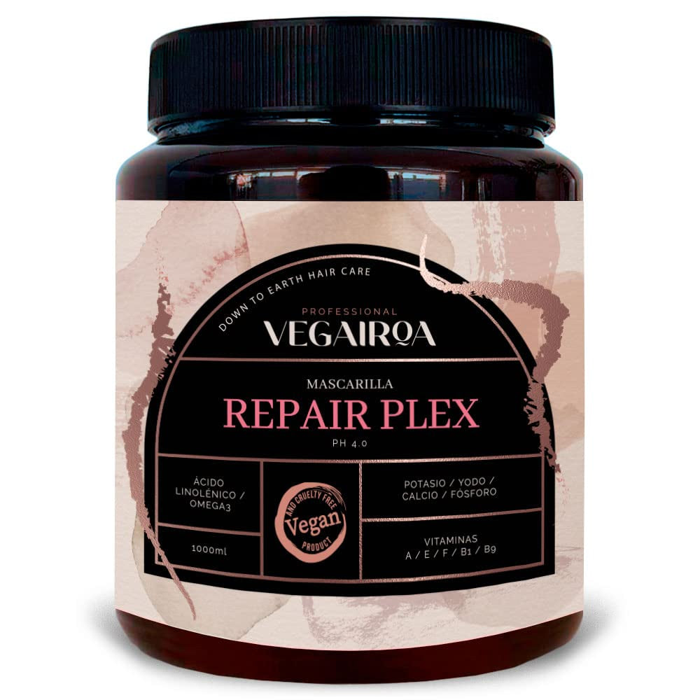 VEGAIROA - Repair Plex Mask - Extreme Repair Mask - Hydratační a vyživující - Ochrana proti krepatění - Pro chemicky ošetřené vlasy - Profesionální veganský kadeřnický produkt - 1000 g Naty Shop Hair Mask Výchozí název
