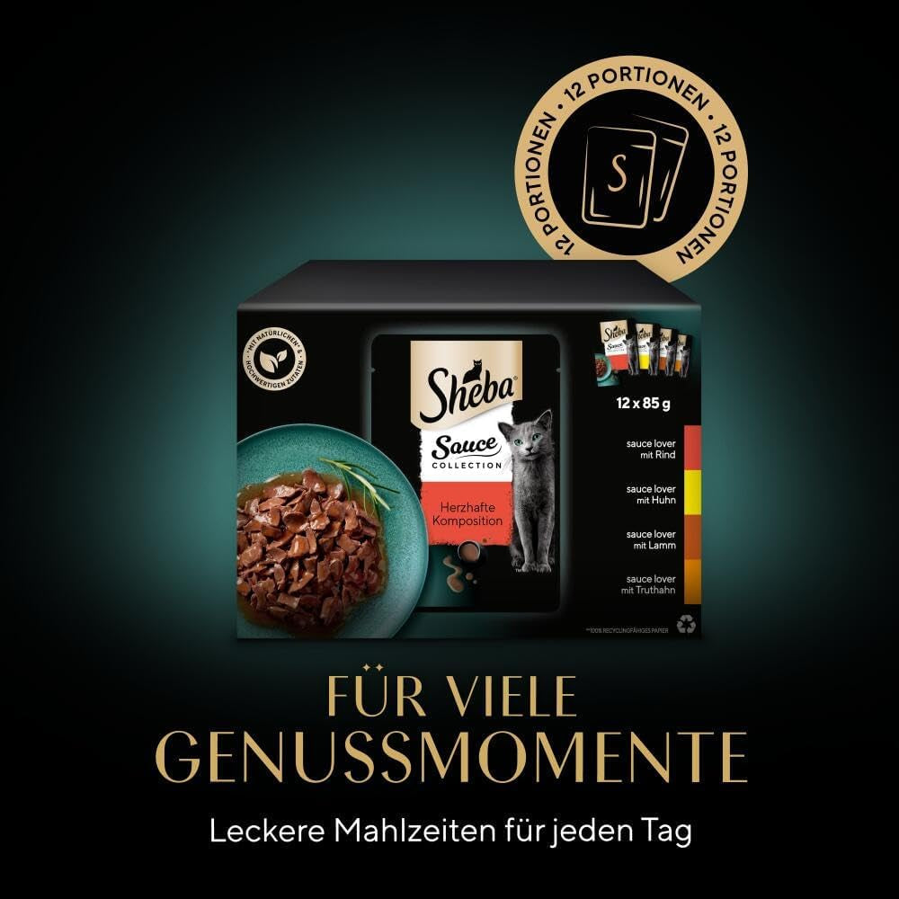 Sheba Sauce Collection Mokré krmivo pro kočky, porcované sáčky, slané multibalení, 4x12x85g