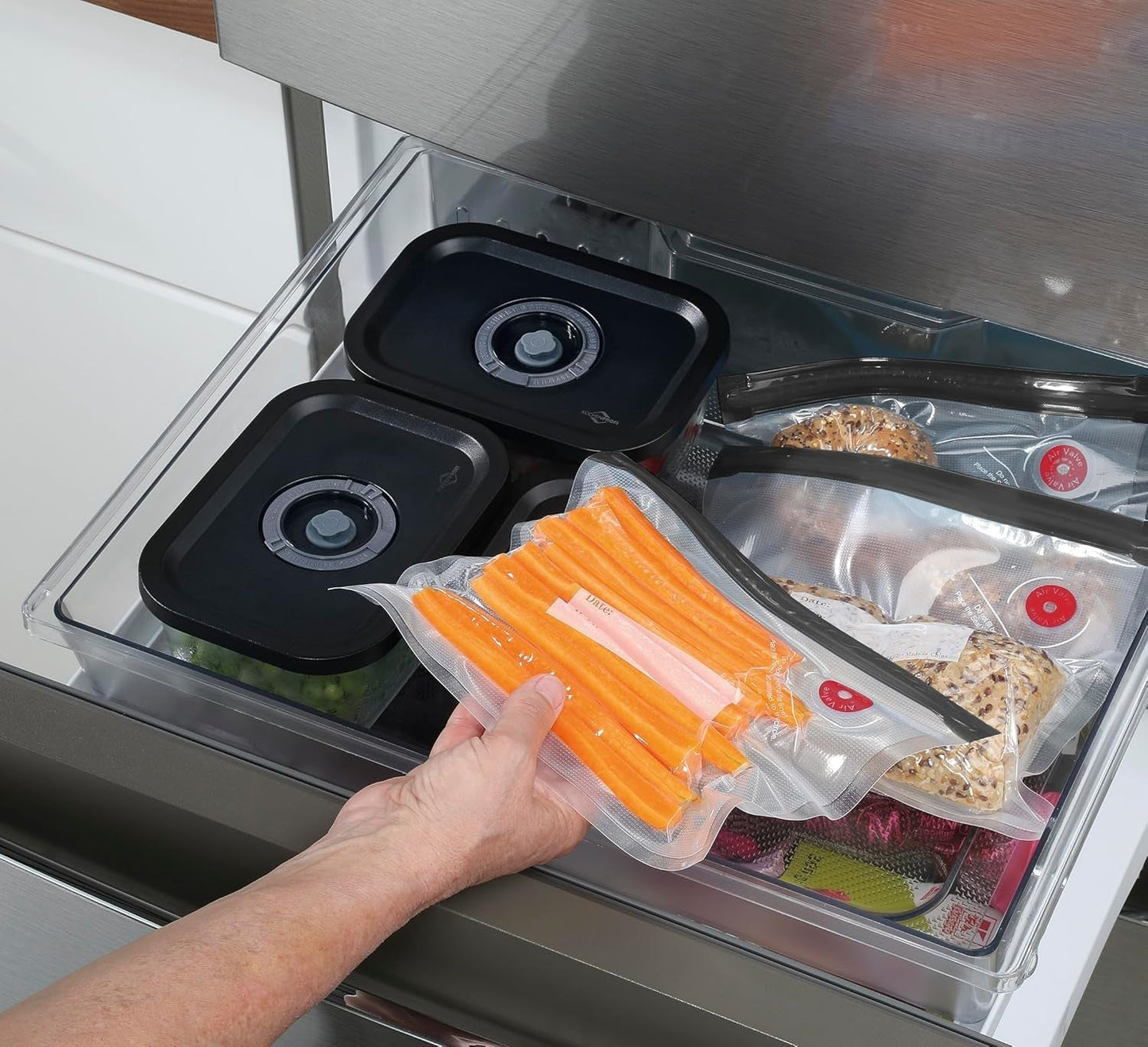 Vakuová souprava Küchenprofi EASYFRESH | Sada 7 kusů | 1x elektrická vakuová pumpa, 1x vakuová dóza S, M a L, 3x vakuové sáčky 22x21 cm | borosilikátové sklo, vysoce kvalitní plast | příprava a skladování Boxy na skladování potravin Naty Shop