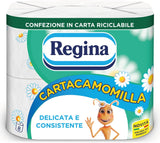 Regina Cartacamomilla – 8 rolí toaletního papíru, 300 načechraných listů, 3 vrstvy, měkký a pevný, obal z recyklovatelného papíru