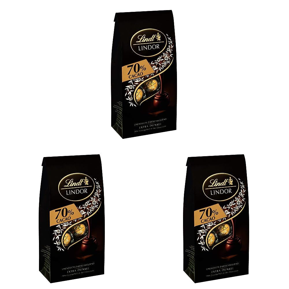 Lindor čokoládové kuličky 70% extra tmavé kakao | 137g sáček | Přibl. 10 kuliček jemné hořké čokolády s náplní rozplývající se v ústech | Čokoládový dárek | Čokoládový dárek