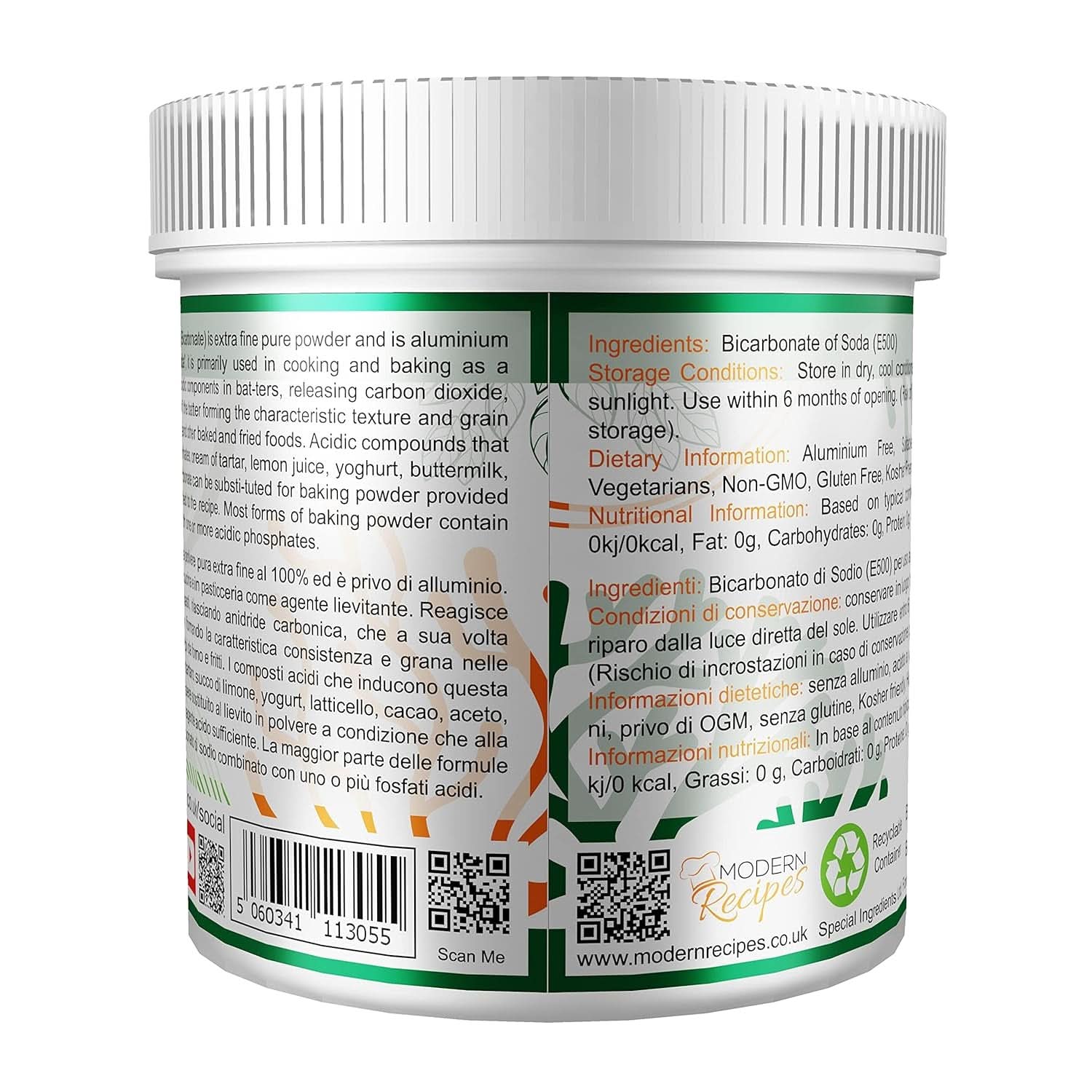Speciální ingredience Natriumbikarbonat - Premium Qualität Extra Fine Powder, Vegan, Gvo-Frei, Glutenfrei - Recycelbarer Behälter Kitchen Naty Shop