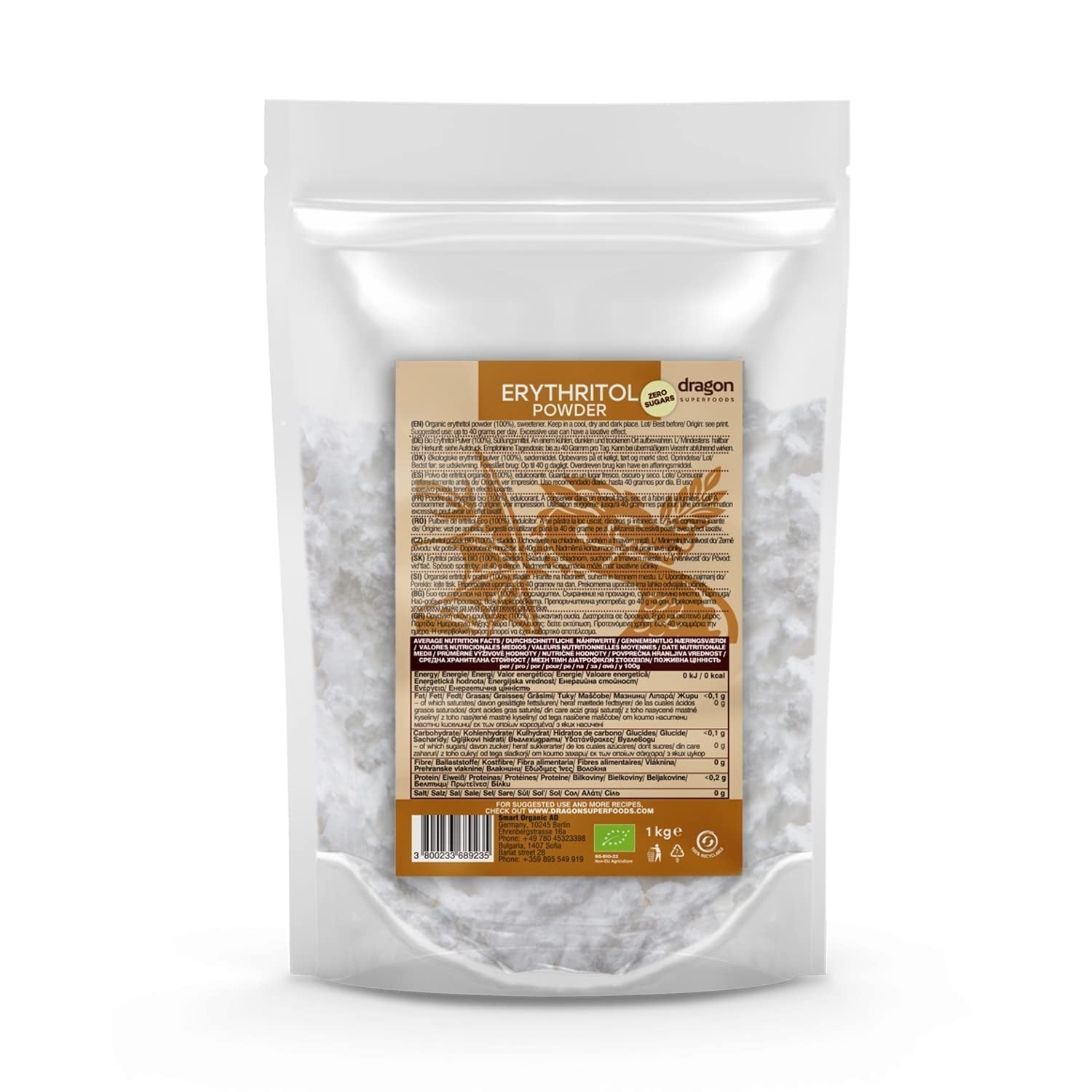 Bio Erythrit - Prášek, 100% Bio, Vegan, Null Kalorien-1 kg Sladidla Naty Shop Výchozí název