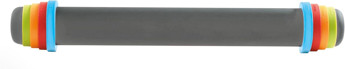 MASTRAD - Váleček - Šedý - s nastavitelnými kroužky - 2 mm na čerstvé těsto, 4 mm na koláče, 6 mm na křehké pečivo, 8 mm na pizzu - vyrobeno ze silikonu - s nepřilnavým povrchem - neobsahuje BPA - 41 cm