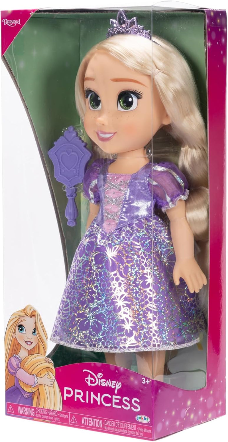 Panenka Disney Princess Rapunzel 35 cm, reflexní třpytivé oči, pohyblivé klouby, odnímatelné šaty, boty, korunka, dlouhé blond vlasy, pro dívky od 3 let