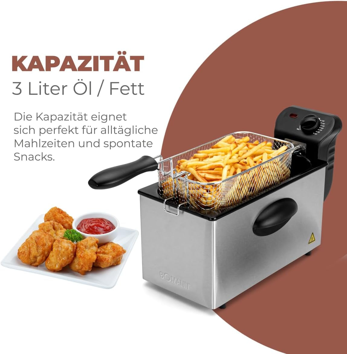 Fritéza oleje Bomann®, objem 3 l, technologie Cool Zone a vypouštění, 2000 W domácí spotřebiče Naty Shop