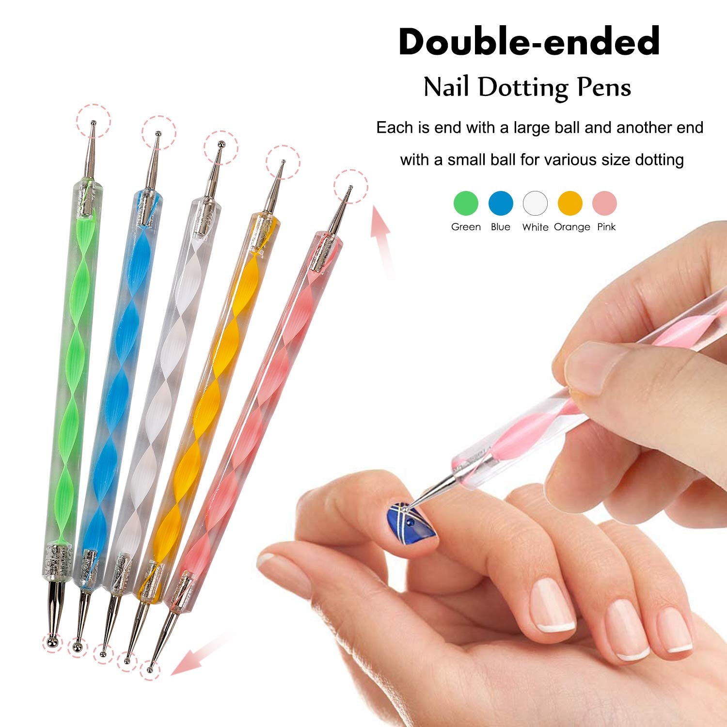 Nail Art Dekorationen & Nagelpinsel Set, Nageldesign Zubehör, Nagelset 5 Stk 2 Wege Punktierung Stift, 15 Malerei Polnisch Pinsel Set, 10 Streifenband, 4 Boxen Bunte Nagel zdobení kamínky