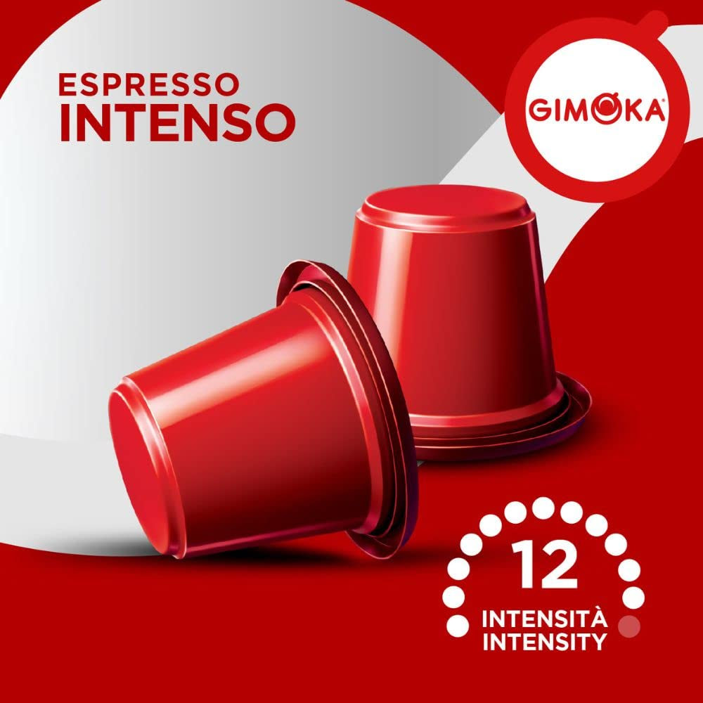Gimoka Kaffeekapseln Espresso Intenso, Intensität 12/13-100 Kapsel - Kompatibilní s Nespresso* Haushalts-Espressomaschinen - 100 Stück (10 x 10 Getränke) - Hergestellt v Itálii