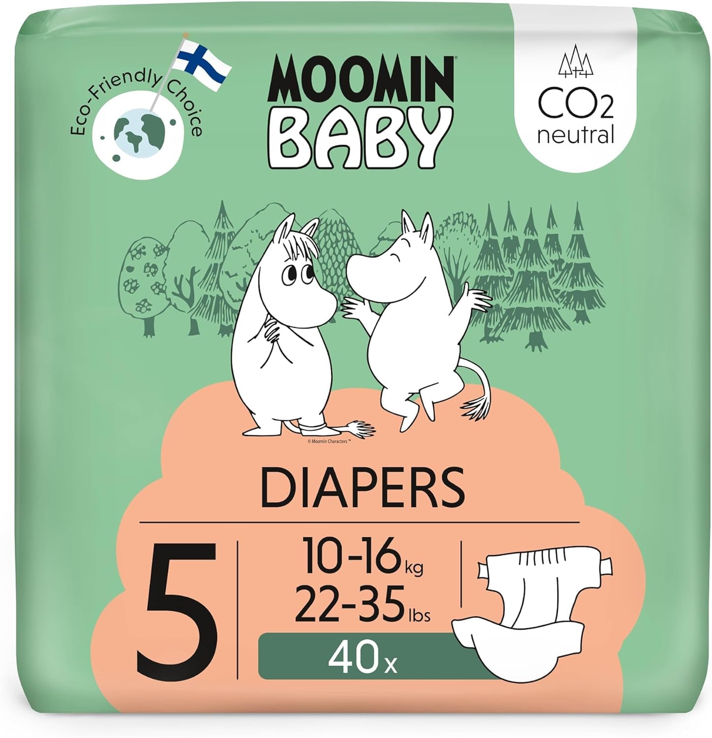 Moomin Dětské eko plenky, velikost 3, 5-8kg, 48 kusů, Premium měkké plenky | Měkký a šetrný k pokožce, prodyšný, savý, bez zbytečných chemikálií |