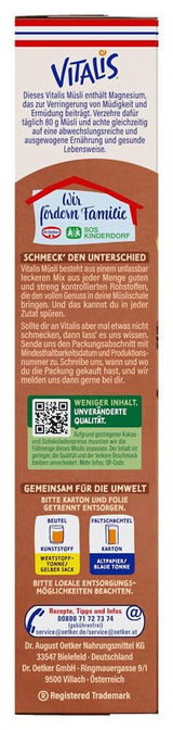 Oetker Vitalis Čokoládové müsli Classic: Snídaňové müsli s mléčnou a hořkou čokoládou, balení 7 ks (7 x 600 g)