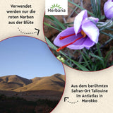 Herbaria Safran-Fäden bio 0,5g im Glas – Bio Saffron-Fäden aus dem Bericht Safran-Ort Taliouine v Maroku – Safranfäden v Premium Bio-Qualität – Saffron Premium - Safran première kategorie