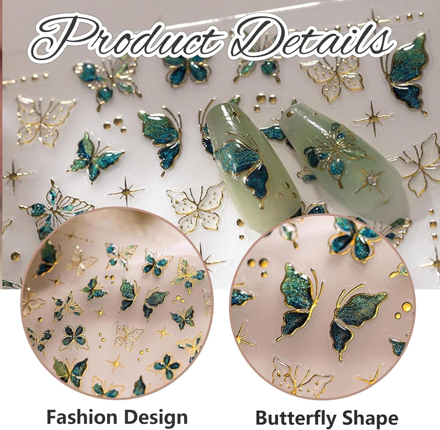 2 Blätter 5D Schmetterling Nálepka na nehty Selbstklebend, Nálepka Nagel Gold Rand, Nagel Designing Zubehör, Nail Art Stickers, Schmetterlinge Deko Nagelaufkleber, Nageltattoos