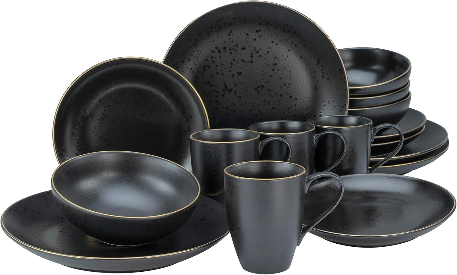 CreaTable, 22699, Industrial Gold BLACK Series, 16dílná sada nádobí pro 4, Porcelánová kombinovaná služba, Vhodné do myčky a mikrovlnné trouby, Kvalitní výroba