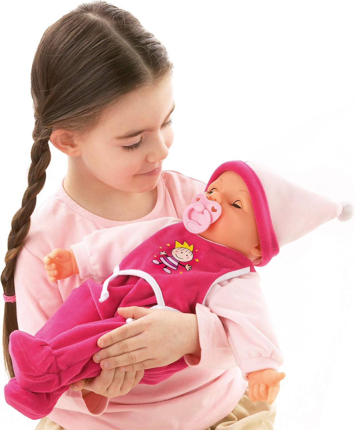 Funktionspuppe Hello Baby mit Geräuschen, bewegt den Mund, interaktive Puppe, Babypuppe, mit Zubehör, 46cm, růžová