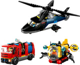 Kombinovaná sada LEGO City s helikoptérou, lvím autem a ponorkou a 3 minifigurkami - sestavitelná autíčka pro chlapce a dívky od 7 let - dárek k narozeninám a svátku 60462 Stavebnice Besuche den LEGO-Store