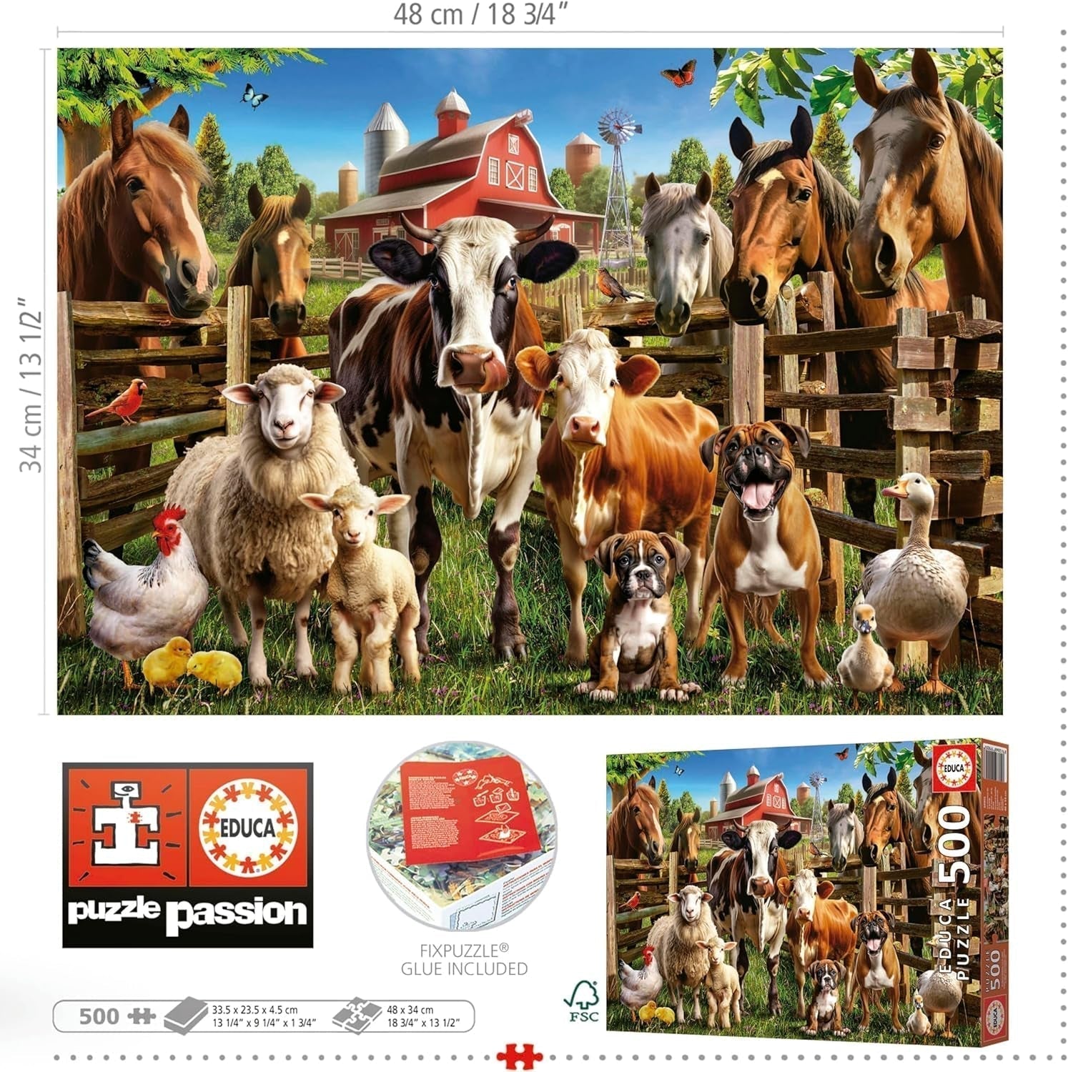 Educa - Puzzle 500 dílků pro dospělé | Neposlušná hospodářská zvířata. Rozměry: 48 X 34 cm. Obsahuje lepidlo na puzzle Fixpuzzle. Už 11 let (19905) Puzzle Naty Shop