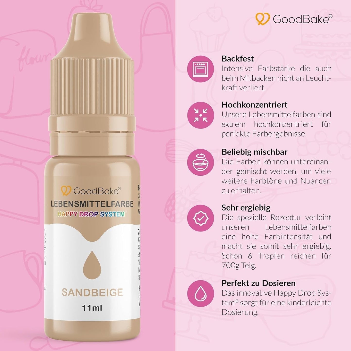 Goodbake Pastel Sand Beige Food Coloring (11ml) - High Dose Food Coloring - Pro barvení dortů, fondánu, máslového krému, macaronů, nápojů, slizu a mnoha dalších předmětů. 100% vegan