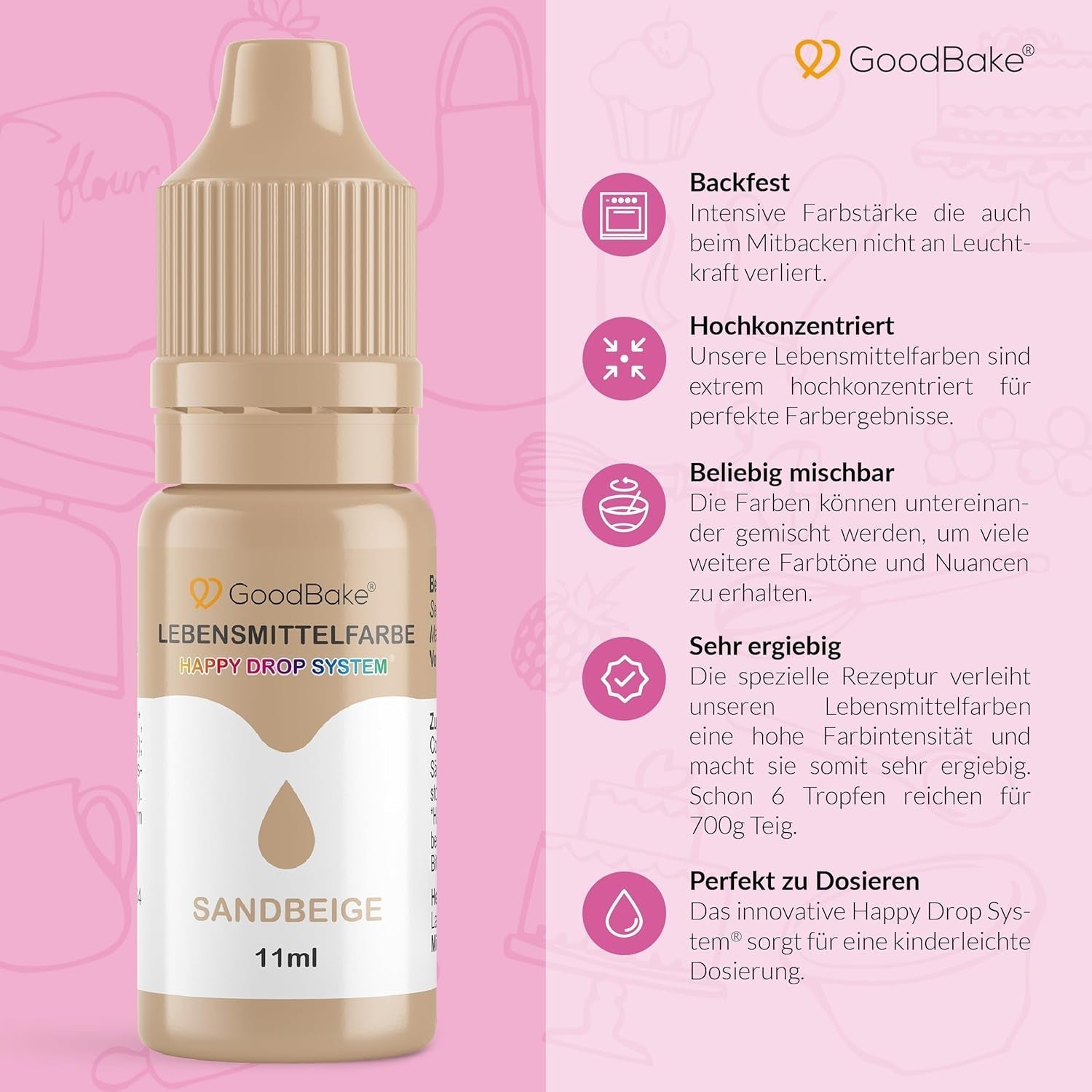 Goodbake Pastel Sand Beige Food Coloring (11ml) - High Dose Food Coloring - Pro barvení dortů, fondánu, máslového krému, macaronů, nápojů, slizu a mnoha dalších předmětů. 100% vegan
