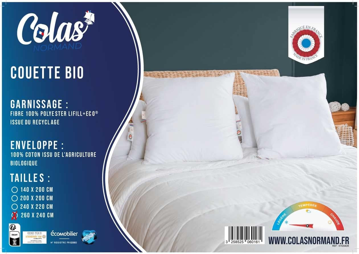 Přikrývka COLAS NORMAND 260 X 240 cm, organická bavlna a recyklovaná výplň, lehká, měkká, lze prát v pračce na 40 °C Přikrývky a přikrývky Naty Shop