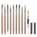 10 Stück Nailart Pinsel Set, štětce Braun Nail Art Pinsel Nageldesign Pinselfür Gelnägelfür Heimwerker Maniküre Salon Zuhause Set pinsel