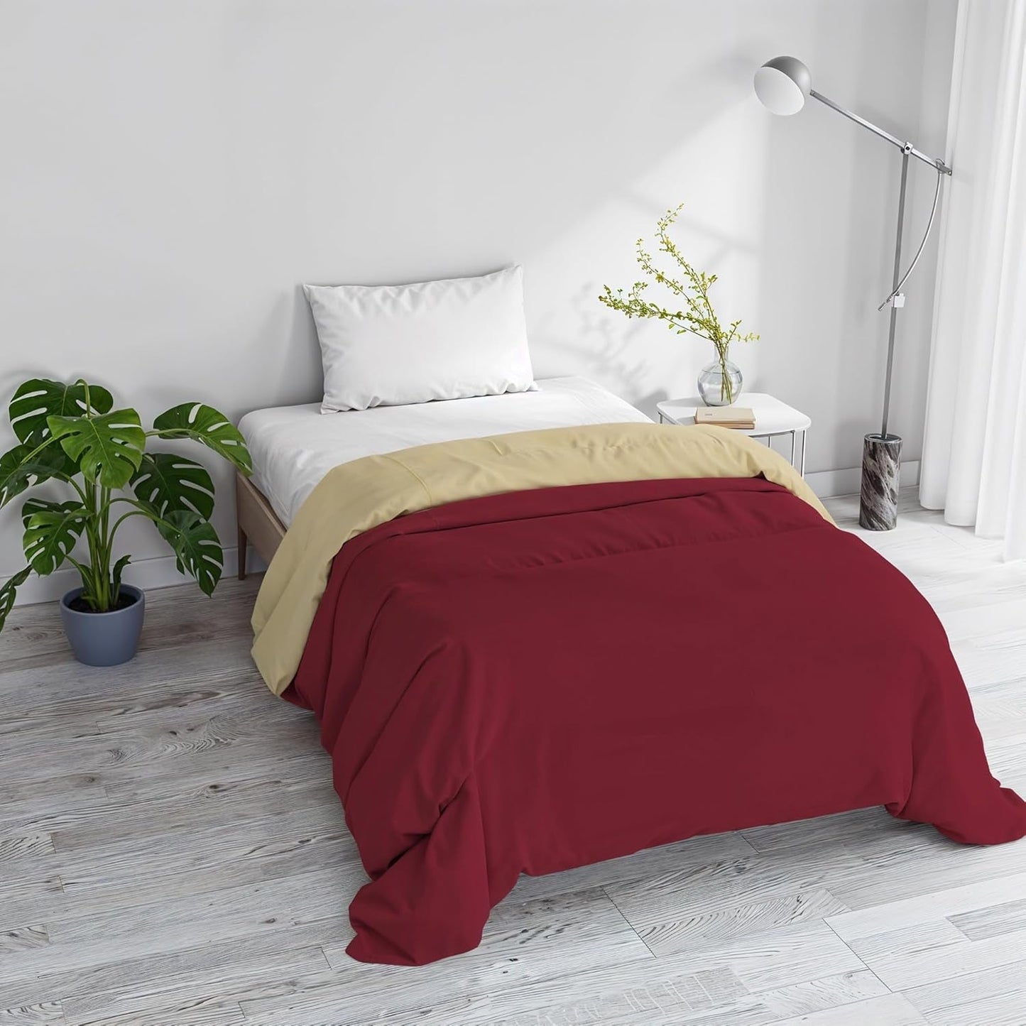 Základní zimní deka, hladká a vycpaná, tmavě zelená / krémová, 200X245Cm Přikrývky a přikrývky Naty Shop Bordeaux/krémová 200X245Cm