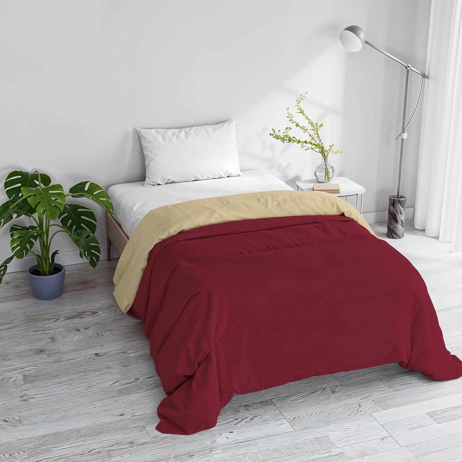 Základní zimní deka, hladká a vycpaná, tmavě zelená / krémová, 200X245Cm Přikrývky a přikrývky Naty Shop Bordeaux/krémová 200X245Cm