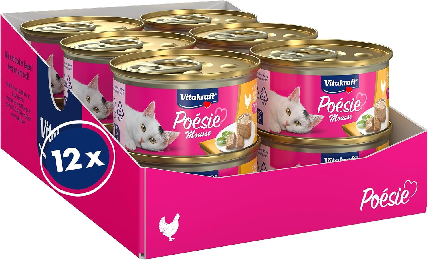 Vitakraft Poésie Mousse, mokré krmivo pro kočky, vzdušná pěna, s kuřecím masem, bez přidaného cukru a obilovin (12 x 85 g)
