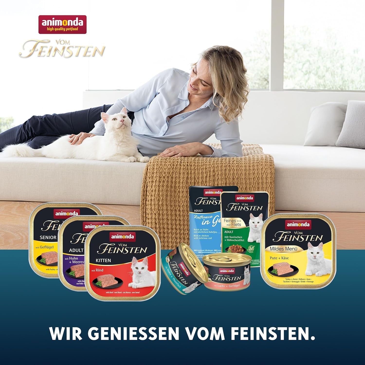 animonda Vom Feinsten Adult Gourmet Variety (32 x 100 g), vlhké krmivo bez obilovin a cukru pro dospělé kočky s neodolatelným gurmánským jádrem.