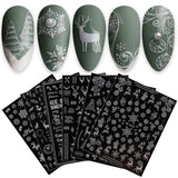 JMEOWIO Nagelsticker Weihnachten 9 Blatt Nail Art Sticker Selbtklebend Nagelaufkleber Schneeflocke Schneemann Festival Weißes Zlatá dekorace Nageldesign Zubehör