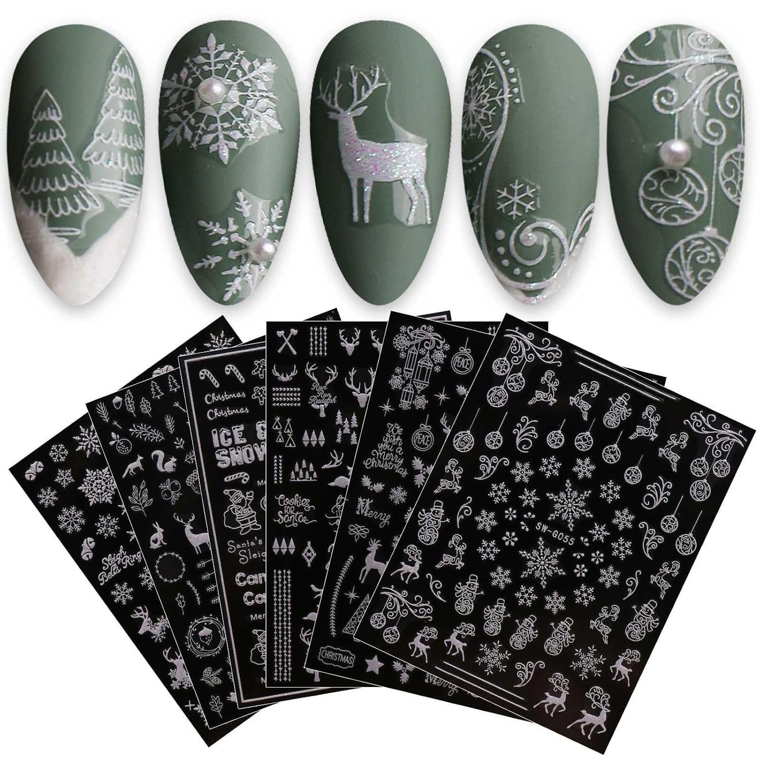 JMEOWIO Nagelsticker Weihnachten 9 Blatt Nail Art Sticker Selbtklebend Nagelaufkleber Schneeflocke Schneemann Festival Weißes Zlatá dekorace Nageldesign Zubehör