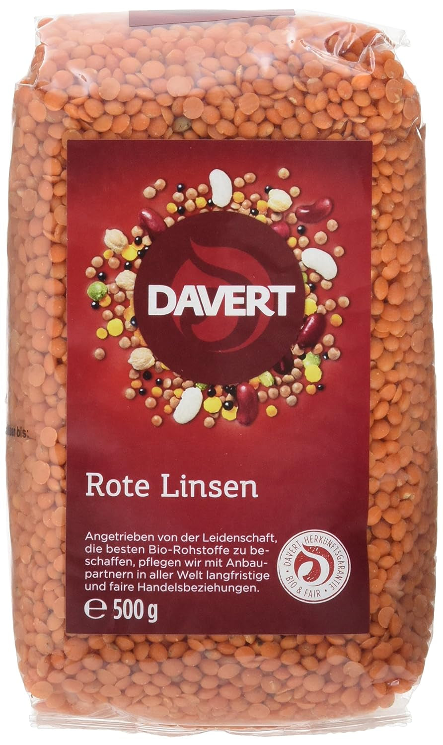 Davert celá červená čočka (1 x 500 g) - Bio