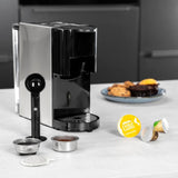 Princess 4v1 multikapsulový espresso kávovar - 1450 wattů, kapsle, kapsle, mletá káva, BPA free, 249450, 01.249450.01.001, černá, stříbrná