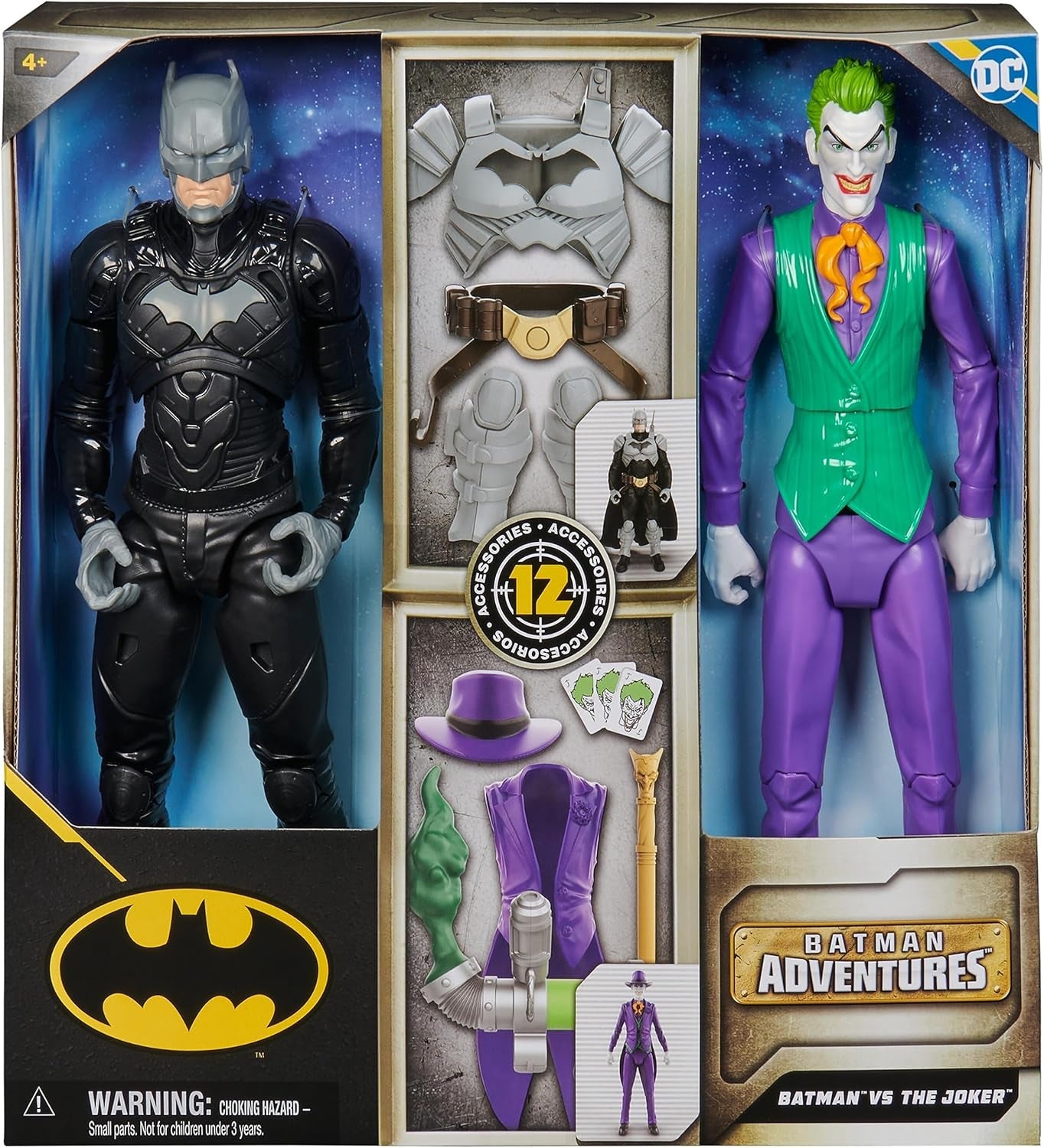 DC Batman Adventures Sada akční figurky Batman vs the Joker, 30 cm – 2 plně pohyblivé figurky s 12 ozubenými koly pro vzrušující hraní rolí, hračka pro 4+ děti Akční figurky Naty Shop