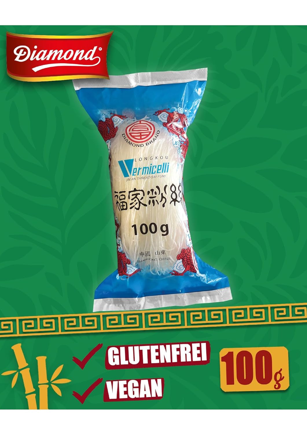 DIAMANTOVÉ skleněné nudle, dlouhé skleněné nudle, přirozeně veganské a bez lepku - 1 x 100 g