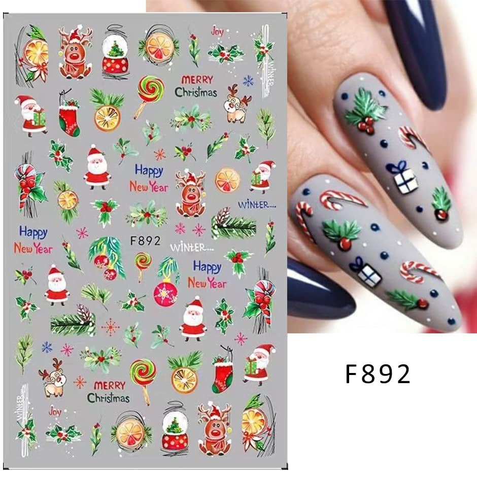 10 Blatt Nagelsticker Weihnachten Nagelaufkleber Selbstklebend Bule White Pine Tree Rentier Samolepka na nehty Dekoration Nageldesign Zubehör