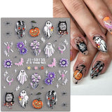 JMEOWIO 3D Nálepka na nehty Halloween Nail Art Nálepka Selbstklebend Nagelaufkleber 5D Stereoskopisch Süßer Geisterkürbis Dekoration Nageldesign Zubehör 4 Blatt
