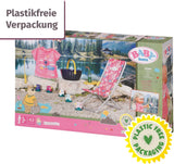 BABY born 832790 Weekend Fishing – sada doplňků pro rybářské panenky s lehátkem, odkládacím stolkem, sklenicí, košíkem, káčátky a rybářským prutem a růžovou dlouhou košilí, růžová