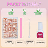 Sada falešných nehtů - 240 ks Krátké čtvercové nehty Model Měkký gel Nude White Gradient Falešné přírodní lepidlo na falešné nehty pro ženy DIY (nahé s přechodem, 240X)