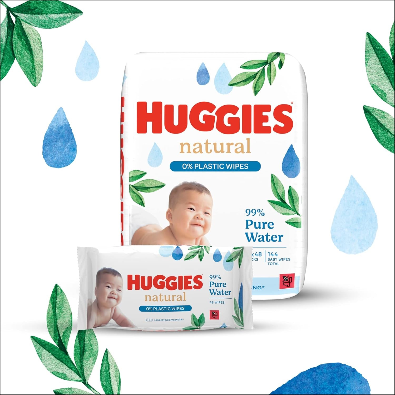 Huggies přirozeně biologicky odbouratelné vlhčené ubrousky pro citlivá miminka, 8 x 48 ubrousků, hromadné balení