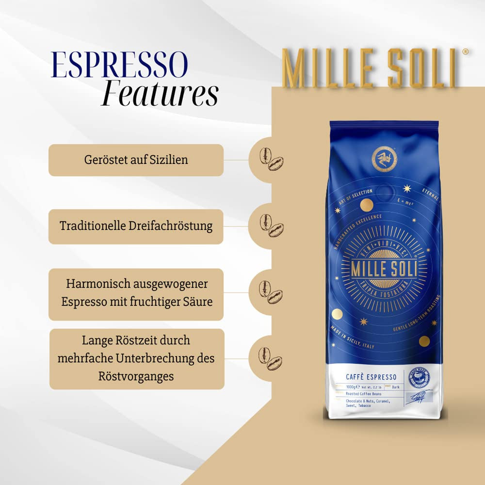 Caffè Espresso - Espressobohnen 1kg - Tradiční Dreifachröstung In Handarbeit - Premium Kaffeebohnen s dokonalou krémovou a šlehačkou pro plně automaty a Siebträger