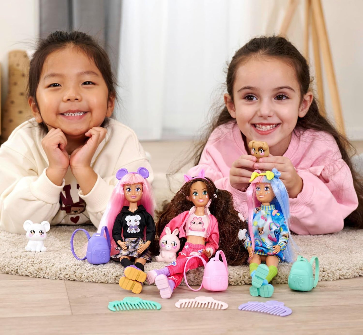 Simba 105953975 - Kawaii Hi Dress-Up Panenka Lucy (26 cm) - Kloubová kadeřnická panenka, králičí panenka s dlouhými vlasy a doplňky Hračka pro 4 roky a více
