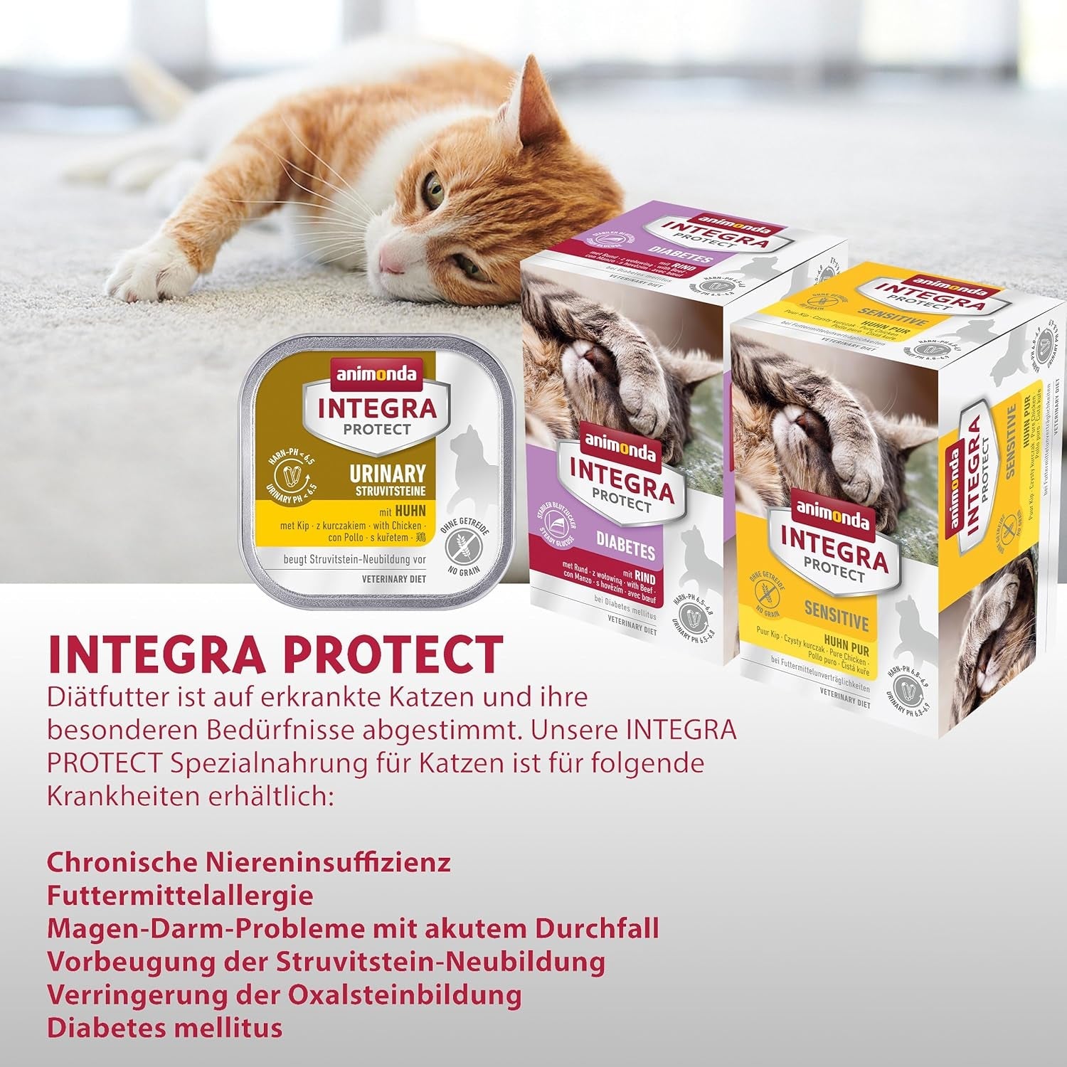 animonda INTEGRA PROTECT Diabetes with Drůbež (16 x 100 g), vlhké krmivo pro diabetické kočky, dietní krmivo pro diabetické kočky, vlhké krmivo bez cukru