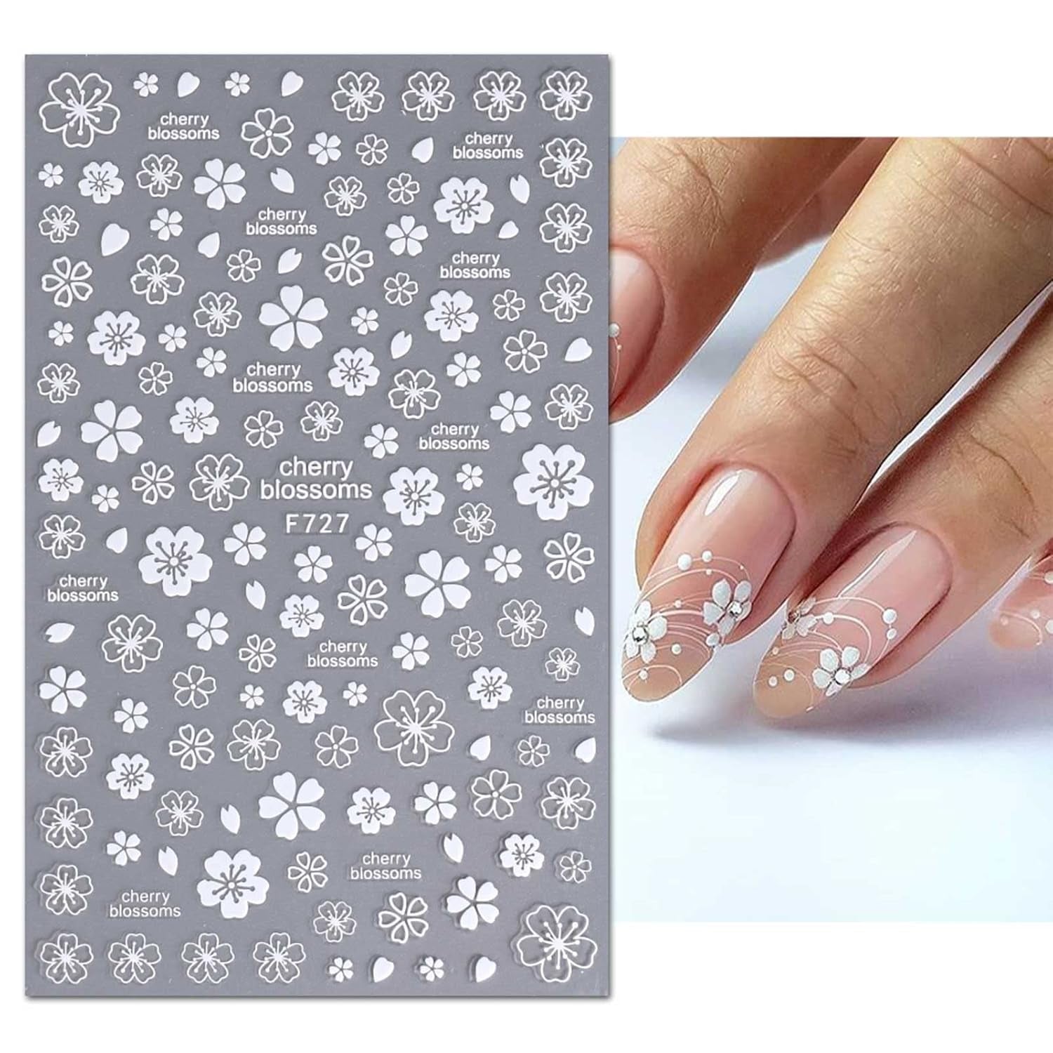 JMEOWIO Nálepka na nehty Frühling Weiße Blume 9 Blatt Nálepka na nehty Selbtklebend Nagelaufkleber Letní Blumen Dekorace Nageldesign Zubehör