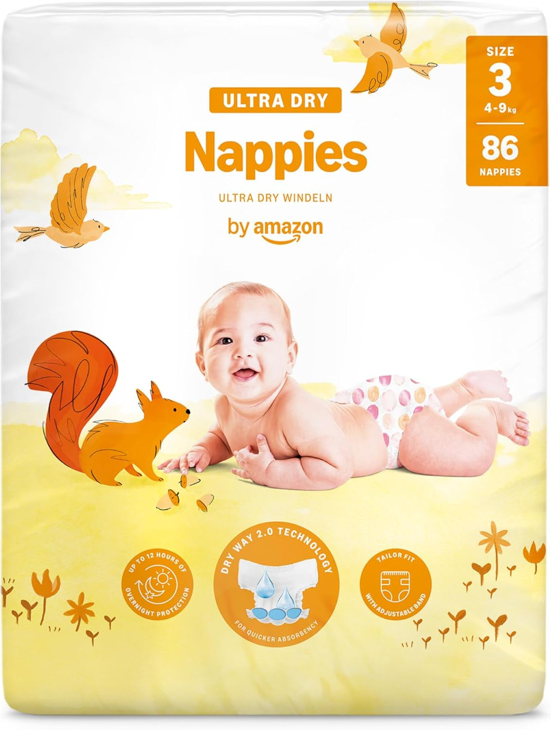 Ultra suché plenky Amazon, velikost 1 (2–5 kg) – měsíční krabička, bílá, počet 96 (2 balení po 48) (dříve značka Mama Bear, identický produkt)
