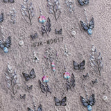 JMEOWIO Nálepka na nehty Schwarz Weiße Blume 6 Blatt Nálepka na nehty Selbtklebend Nagelaufkleber Frühling Letní květinová dekorace Nageldesign Zubehör