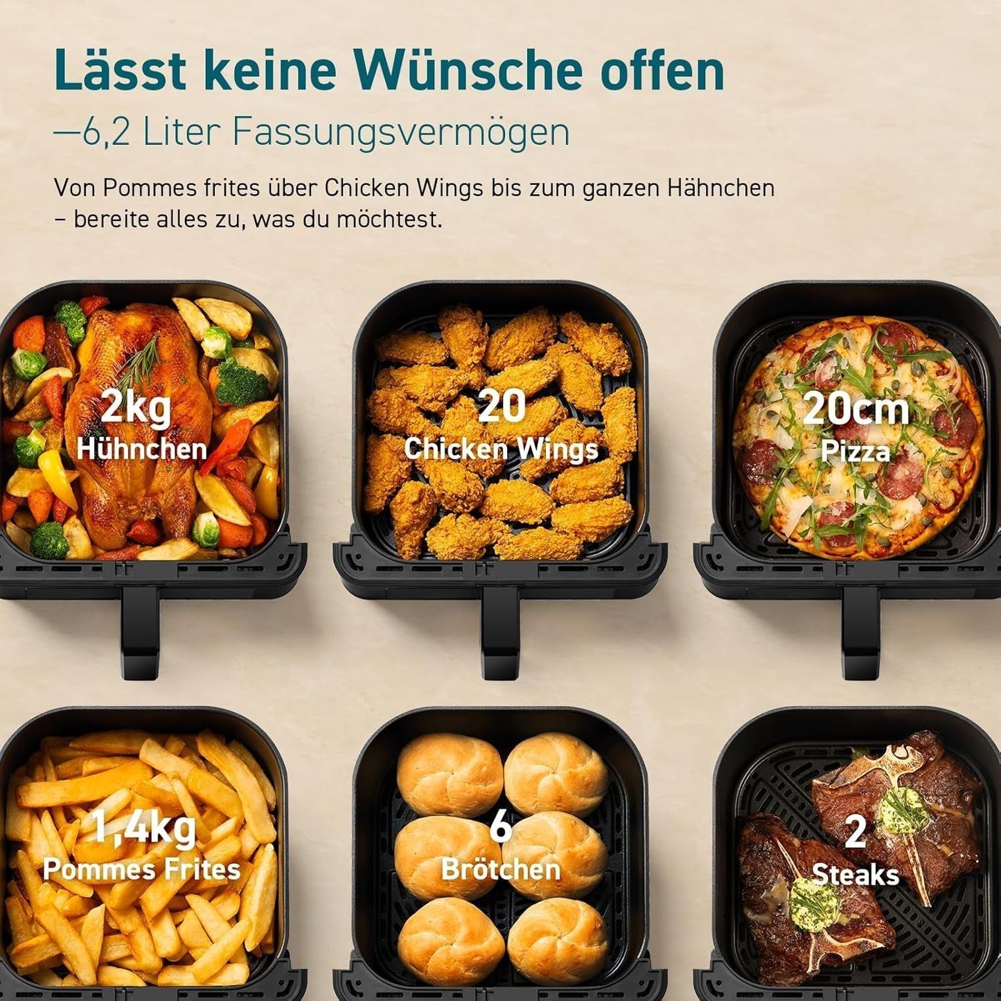 Horkovzdušná fritéza COSORI, vzduchová fritéza 12 v 1 XXL 6,2 l, horkovzdušná fritéza s okénkem a připomínkou míchání, 80 receptů Domácí spotřebiče Naty Shop