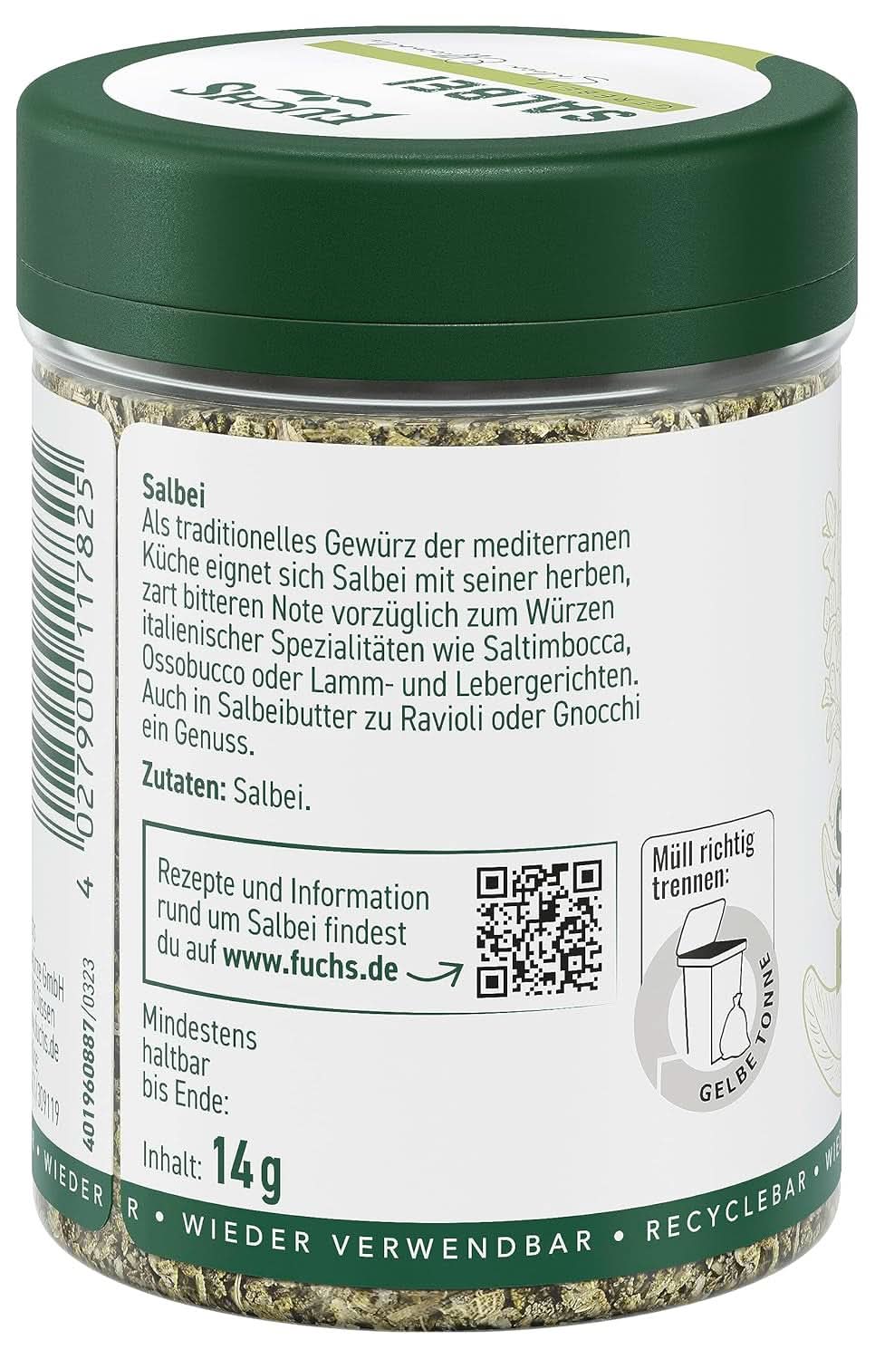 Fuchs, šalvěj, kyselá nota, jemně hořká na ravioli nebo noky, 14 gramů Koření Naty Shop